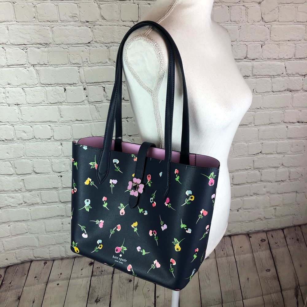 Kate Spade Kaci wildflower ditsy small tote handbag floral blue lavender lining